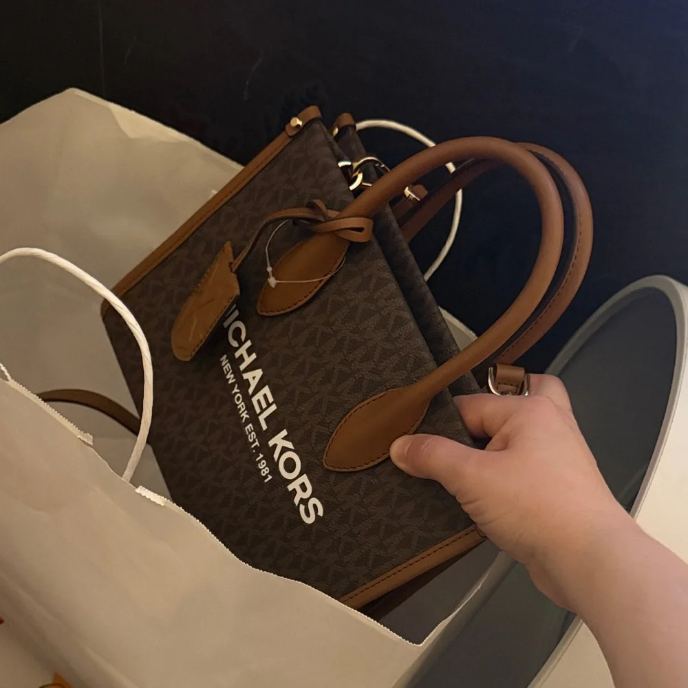 Michael Kors Brown Logo Satchel with Tan Trim - Picture 3 of 6